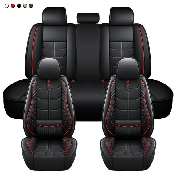 PEPWELL Leather Car Seat Covers Full Set, Automotive Seat Covers 5 Seats, Breathable Waterproof Full Wrapping Edge Seat Covers, Fit for Most Cars SUV and Most Sedans Hatchbacks Crossovers