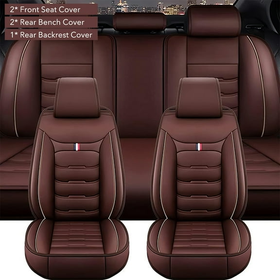PEPWELL Leather Car Seat Covers Full Set,  Automotive Seat Covers 5 Seats, Breathable Waterproof Full Wrapping Edge Seat Covers, Fit for Most Cars SUV and Most Sedans Hatchbacks Crossovers