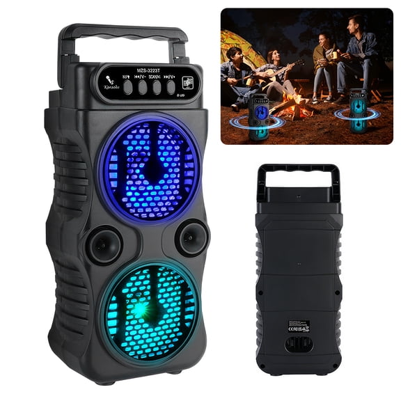 PEPWELL Outdoor Multi-Functional Bluetooth Speaker - Dual 3 Inches, 2x3W, RGB Lights, TWS, USB/TF/FM, Ergonomic Design, for Party/Karaoke/Outdoor
