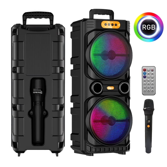PEPWELL Portable Bluetooth Party Speaker Dual 8 Inch Woofers 2000W Peak Power - DJ RGB Lights, TWS Stereo, Bluetooth 5.3, Wireless Mic, Karaoke Machine, FM Radio, USB TF AUX, Heavy Bass Subwoofer