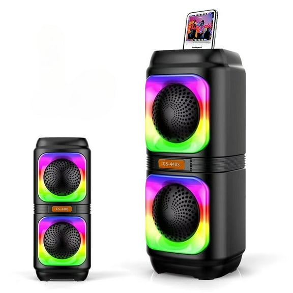 PEPWELL Portable Dual 4'' Speakers Bluetooth Speaker, Party Stereo Subwoofer RGB Lights Karaoke Heavy Bass with Mic (Optional),Support TWS/AUX/USB/TF Card Ideal for Party,Home,Camping