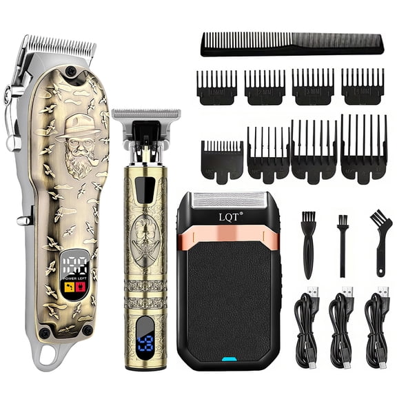 PEPWELL Professional Cordless Hair Clipper Grooming Kit, All-In-One Hair Trimmer Beard Shaver with LED Display, Stainless Steel Blades, USB Rechargeable, Complete Haircut Set for Father's Day Gift