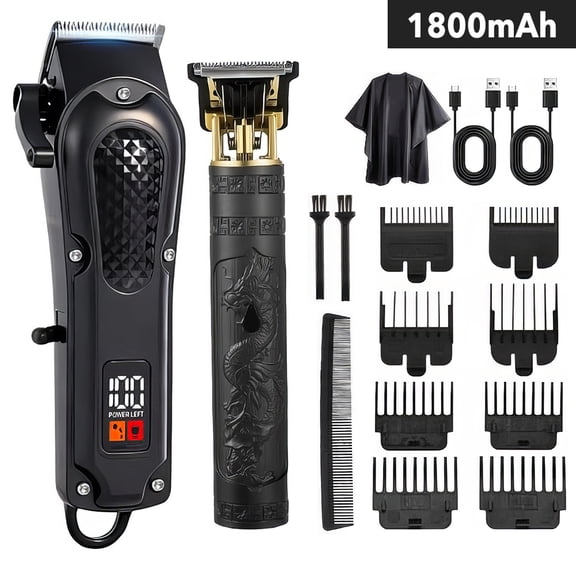 PEPWELL T-Shaped 0.1mm Zero-Gap Hair Clipper Set - 4-Speed Quiet Motor, LED Display, 1800mAh 3H Cordless, Full Accessories, Universal Grooming for Home/Professional Use