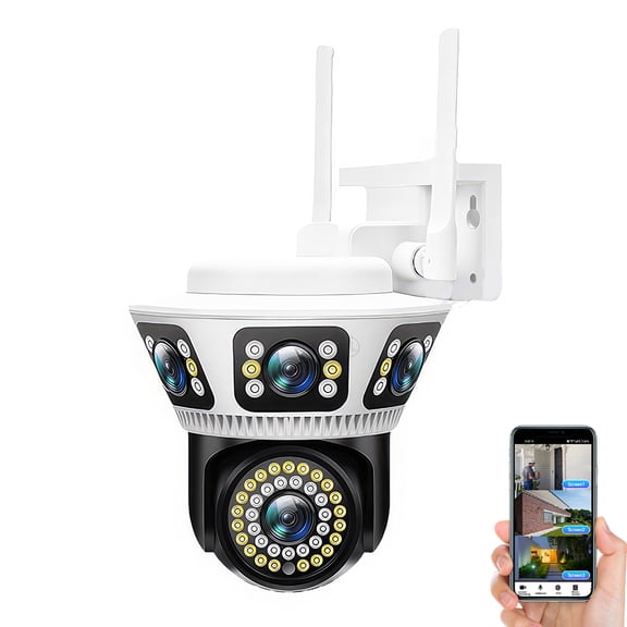 PEPWELL Triple Lens Triple Screen 6MP WiFi Security Camera - 355/90 PTZ, AI Human Detection, Color Night Vision, IP66 Waterproof, 2.4G WiFi/LAN, Two-Way Audio & 128GB TF/Cloud Storage