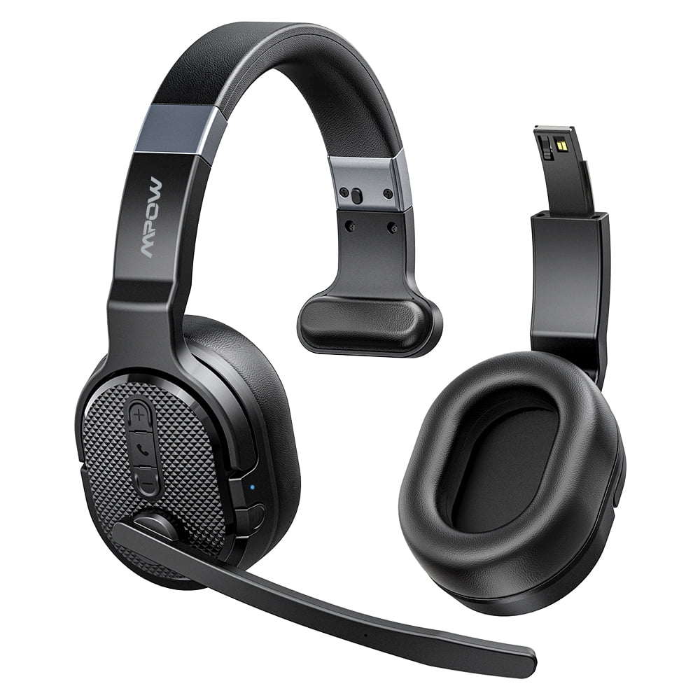 PEPWELL Trucker Bluetooth Headset, Wireless Headsets with Noise Cancelling Microphone, 35+Hrs HD Talktime Bluetooth Headphones with Detachable Earpad/Single+Dual Mode for Office/Driving/Home