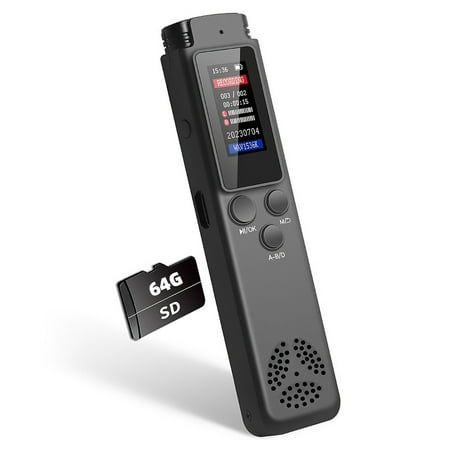 PEPWELL Voice Activated Digital Recorder 64GB - 1536Kbps HD Recording, Noise-Canceling Mic, 4-Digit Password, Variable Speed Playback, USB Charge for Lectures/Meetings/Classes