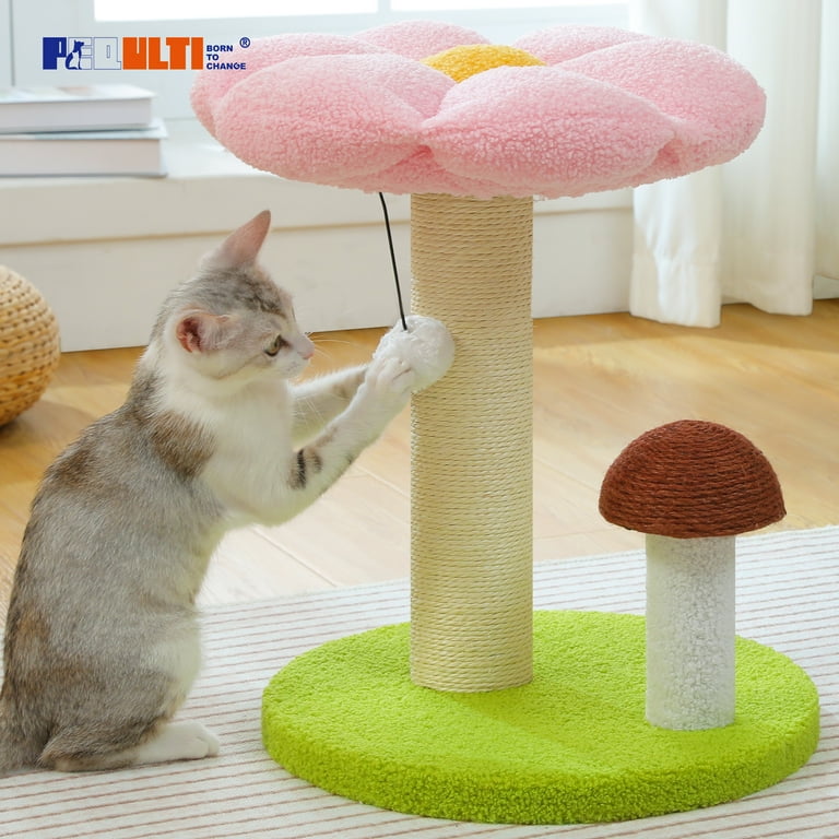 Pequlti 19.7" Flower Cat Scratch Post, Cat Tree Tower with Removable Perch for Kittens and Small Cats, Pink