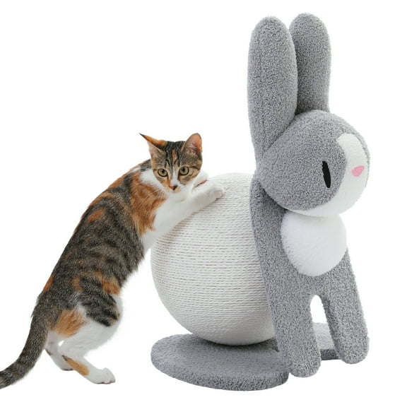 PEQULTI 23" Cute Cat Scratching Post Bunny Style Cat Scratcher with Paper Rope for Indoor Kitten Gray