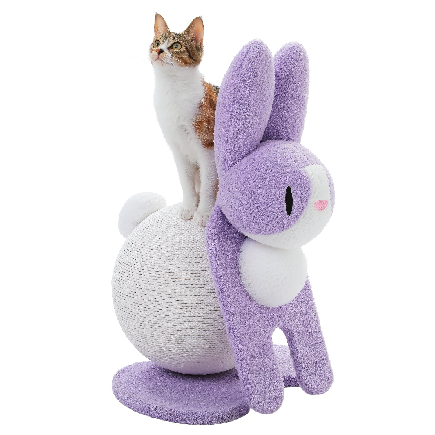PEQULTI 23" Cute Cat Scratching Post Bunny Style Cat Scratcher with Paper Rope for Indoor Kitten Purple