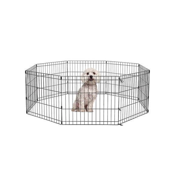PEQULTI 24" Metal Dog Playpen 8-Panel (24" x 24") Foldable Pet Fence No Door for Indoor & Outdoor Use