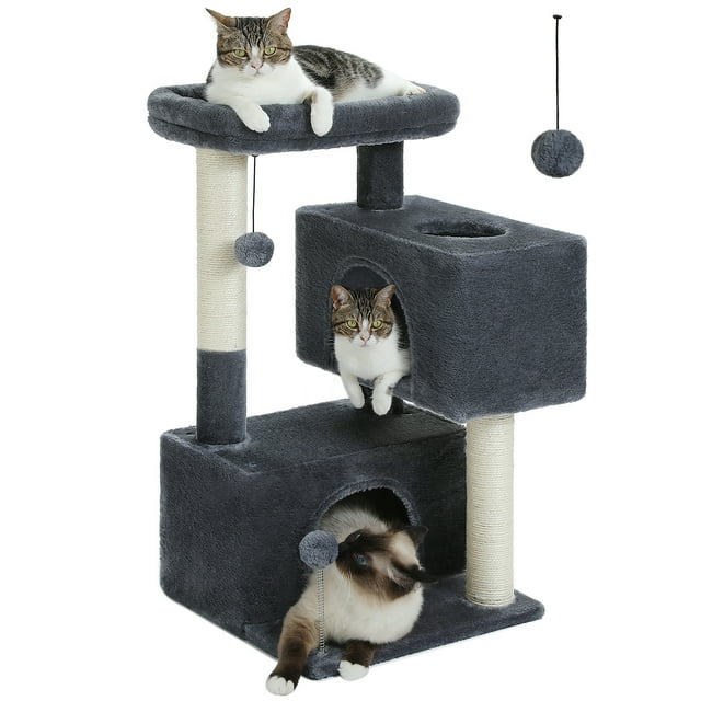 PEQULTI 31.5" Cat Tree Cat Tower with Dual Large Condos for Kittens and