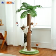 PEQULTI 34" Cat Scratching Post Coconut Palm Cat Scratcher with Sisal Balls for Indoor Cats, Brown