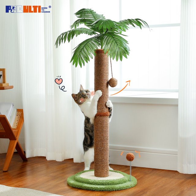 PEQULTI 34" Cat Scratching Post Coconut Palm Cat Scratcher with Sisal