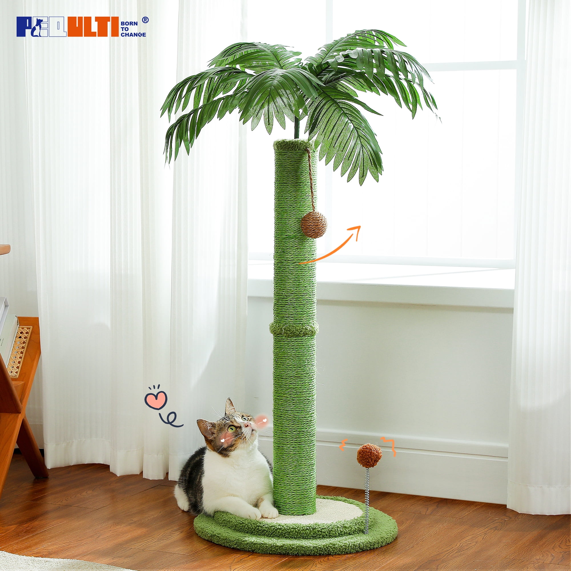 PEQULTI 34" Cat Scratching Post Coconut Palm Cat Scratcher with Sisal
