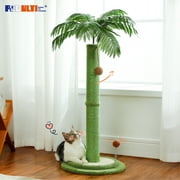 PEQULTI 34" Cat Scratching Post Coconut Palm Cat Scratcher with Sisal Balls for Indoor Cats, Green