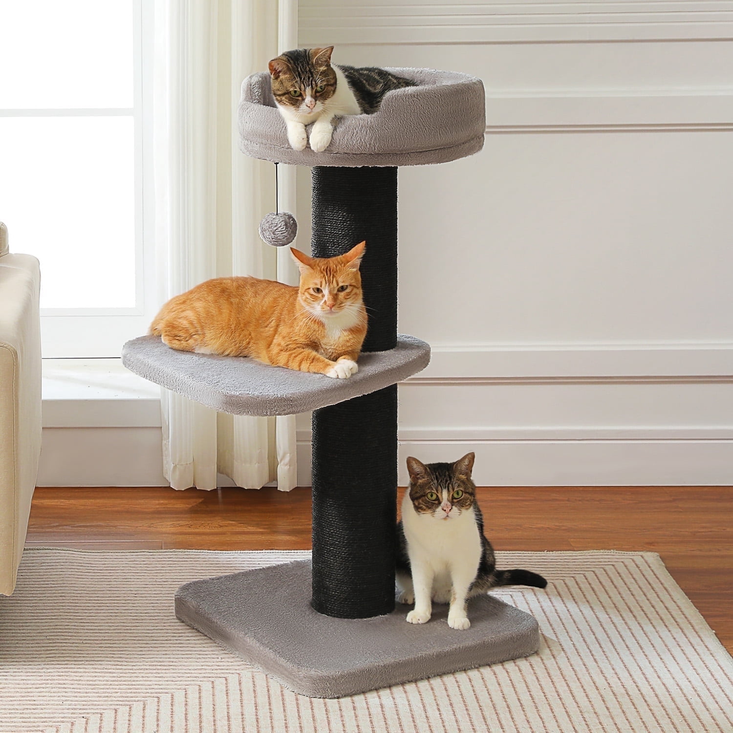 PEQULTI 36" Large Cat Scratching Post Tall Cat Scratcher for Indoor Pet  with Flower Perch Gray
