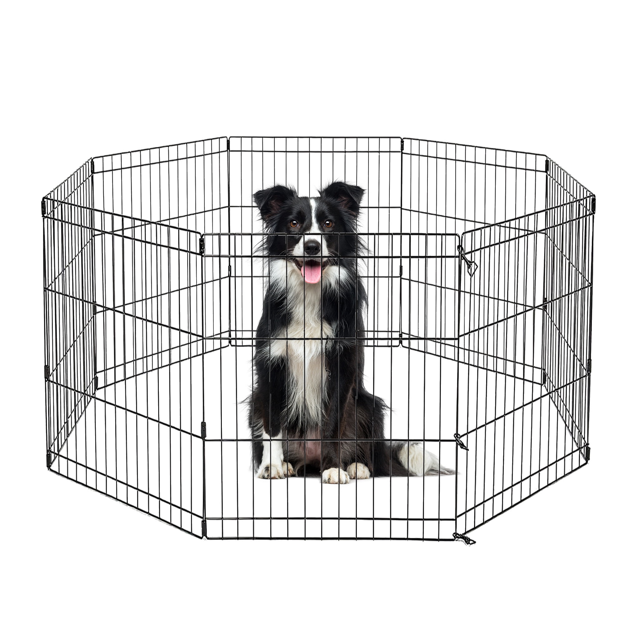 PEQULTI 42" Metal Dog Playpen 8-Panel (42" x 24") Foldable Pet Fence No Door for Indoor & Outdoor Use
