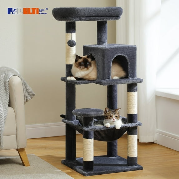 PEQULTI 45.7" Multi-Level Cat Tree Large Cat Tower Indoor with Condo and Hommock Dark Gray