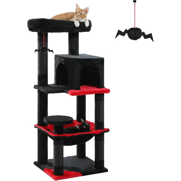 PEQULTI 45.7'' Gothic Cat Tree for Indoor Cats with Metal Frame Big Hammock, Cat Tower for Small or Medium Cats with Cat Condo House, with Scratching Posts and Top Perch, Black