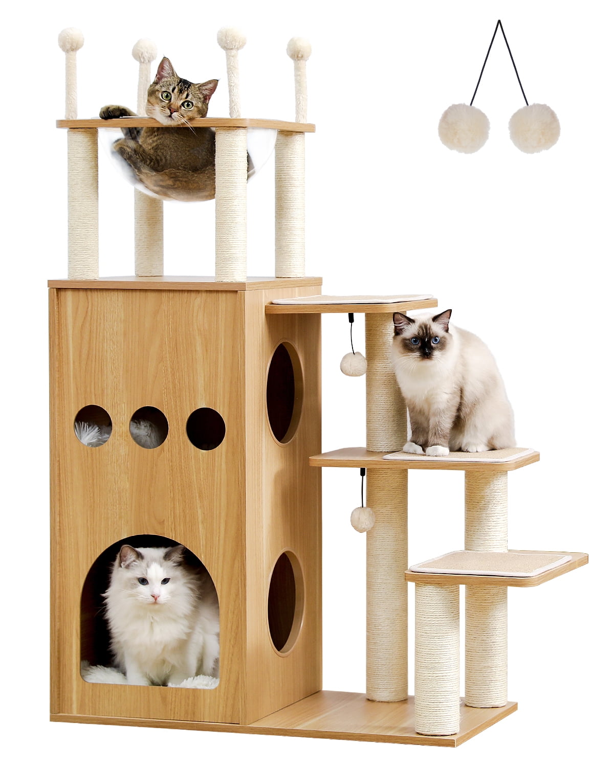 PEQULTI 51'' Modern Wooden Cat Tree for Indoor Cats, Cat Furniture with