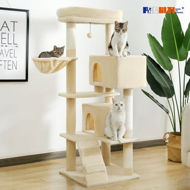 PEQULTI 56" Multi-Level Cat Tree with Double Condos and Sisal Post Large Cat Tower Indoor Beige
