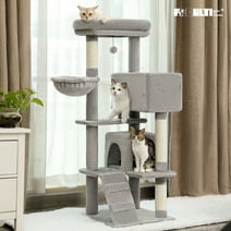 PEQULTI 56" Double Condo Large Cat Tree, Multi-level Cat Tower for Indoors Cats, Light Gary