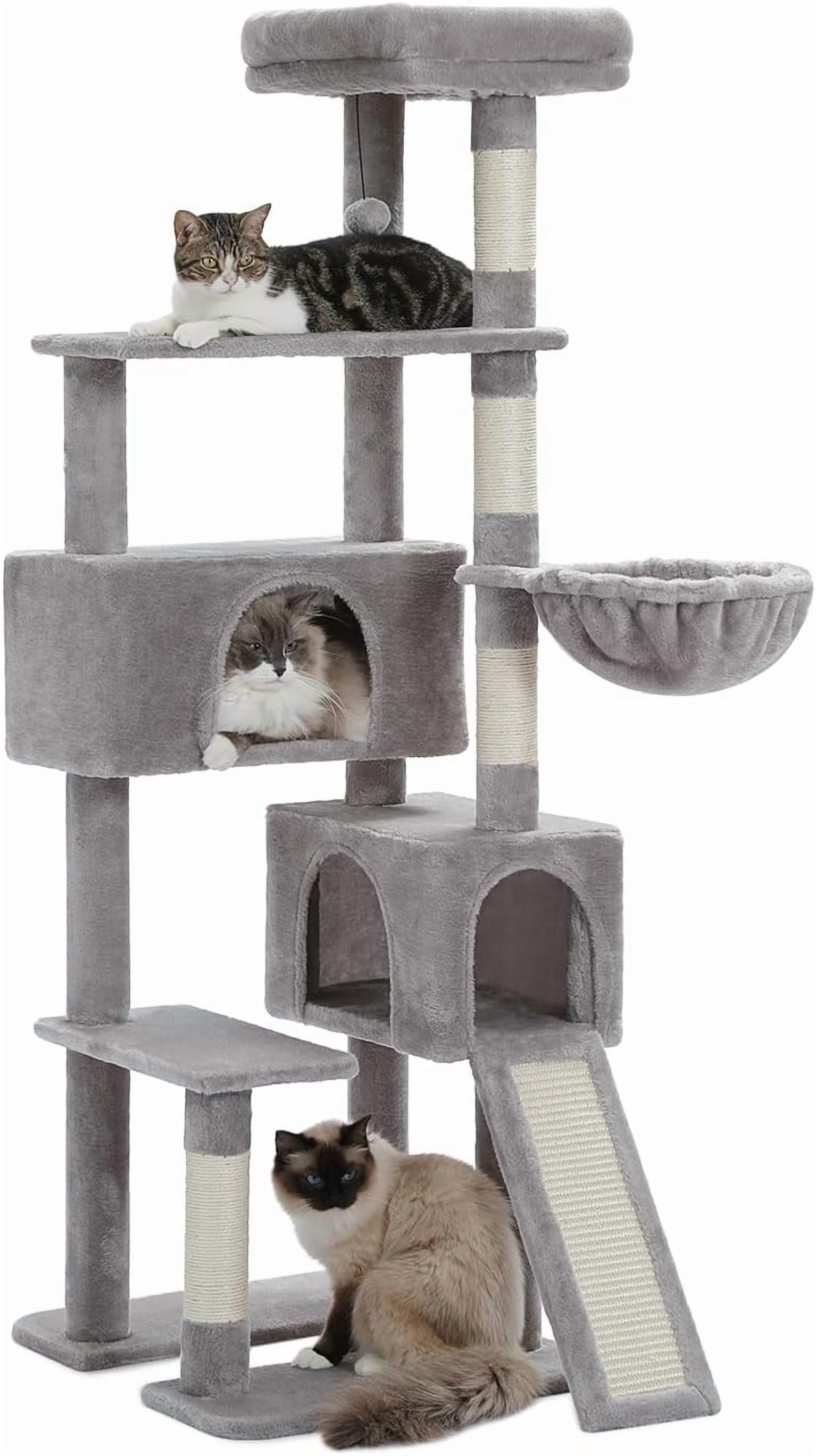 PEQULTI 60'' Cat Tree, Tall Cat Tower with 2 Large Condos, Wide Top ...