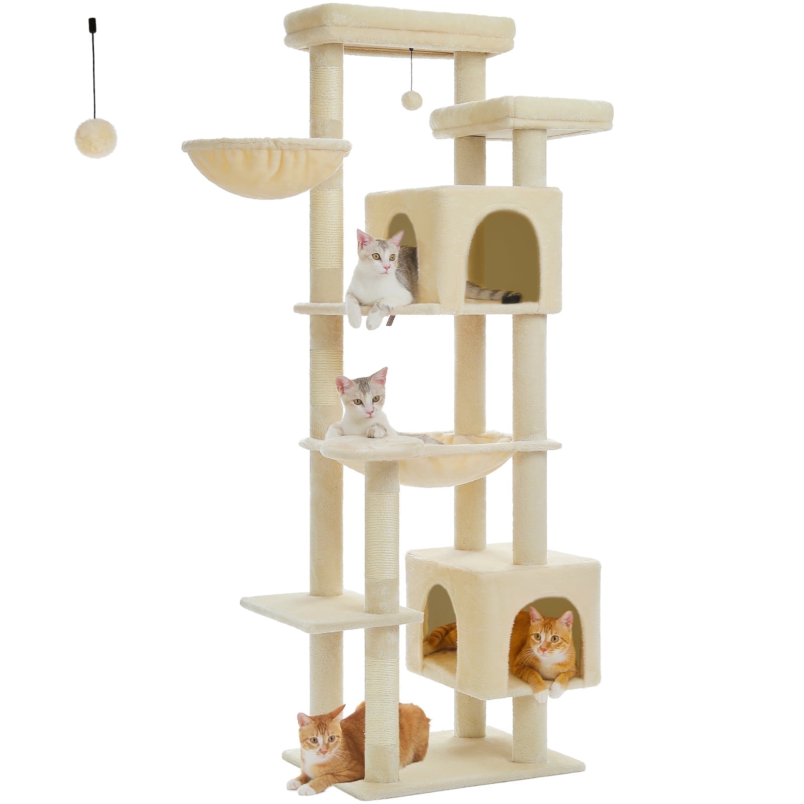 PEQULTI 69" 7-Level Indoor Cat Tree with Scratching Post & Hammock Cat Tower for Large Cats Beige
