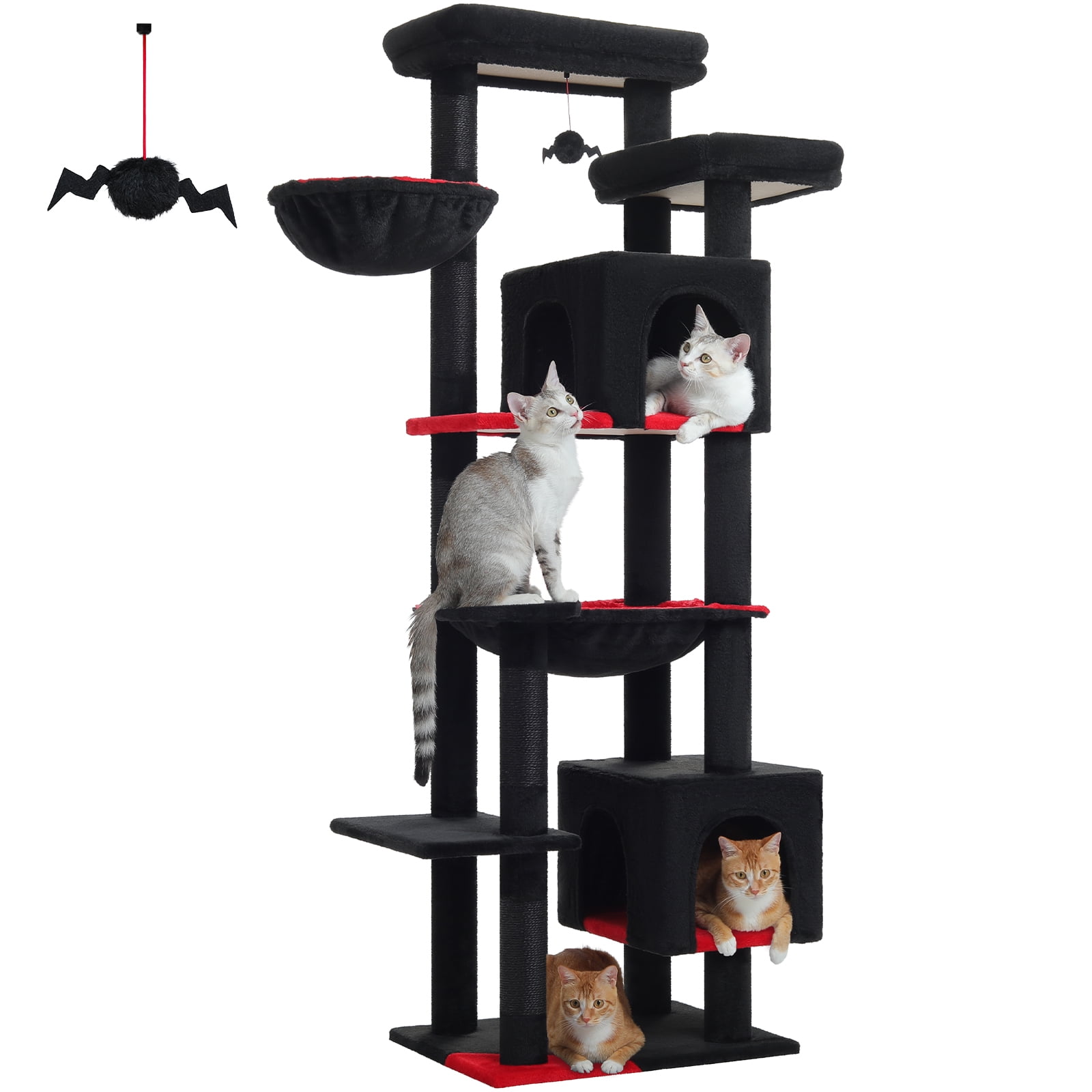 69" Black Sisal Cat Tree Tower with Hammock and Condos