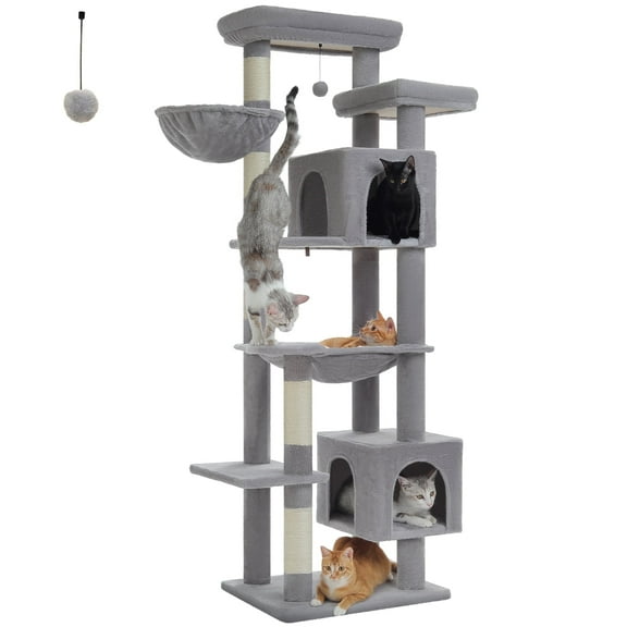 PEQULTI 69" Multi-Level Cat Tree Cat Tower for Indoor Pet with 5 Scratching Post & Hammock Gray