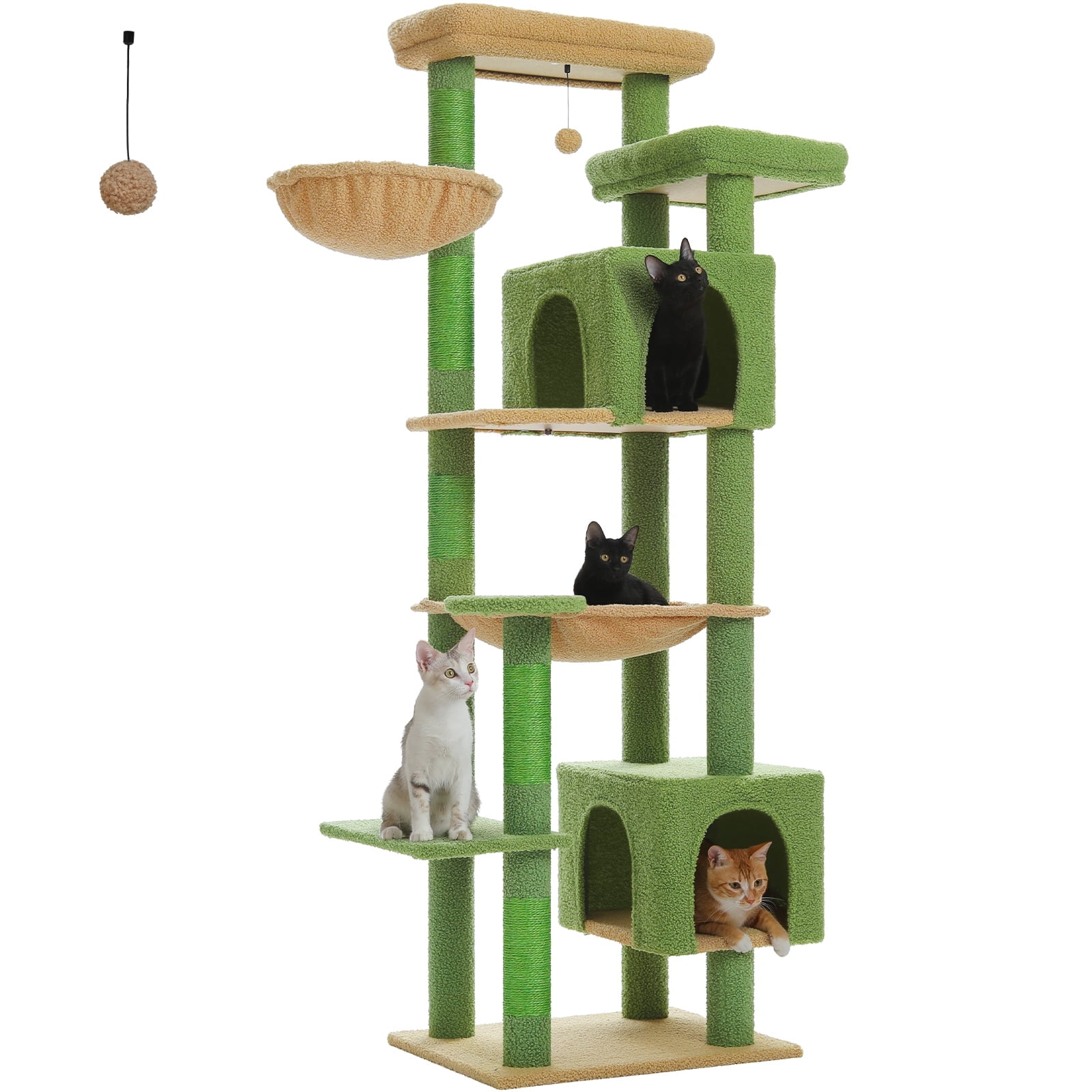 PEQULTI 69" Multi-Level Cat Tree Indoor Cat Tower for Adult Cat with Scratching Post & Hammock Green