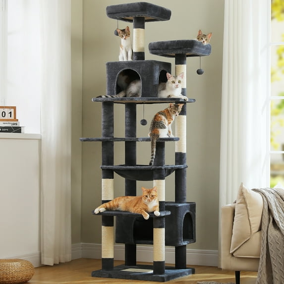 PEQULTI 81"Extra Large Cat Tree for Indoor Cat Tall Cat Tower with 7 scracthing posts Dark Gray