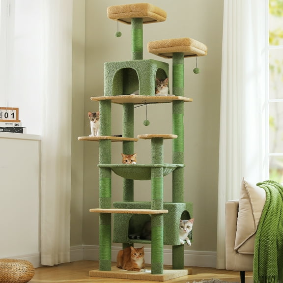 PEQULTI 81"Extra Large Cat Tree for Indoor Cat Tall Cat Tower with 7 scracthing posts Green