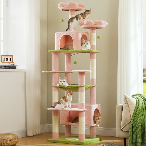PEQULTI 81"Extra Large Cat Tree for Indoor Cat Tall Cat Tower with 7 scracthing posts Pink