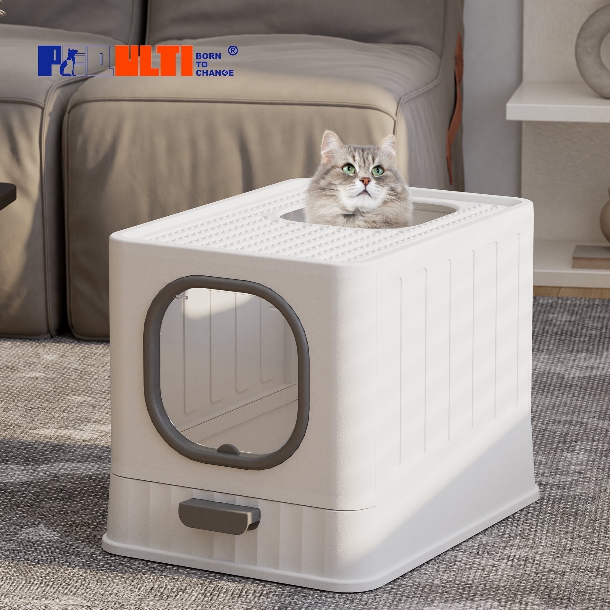 PEQULTI Modern Enclosed Cat Litter Box Large Anti-Splashing