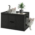 thumbnail image 1 of PEQULTI Rattan Cat Litter Box Enclosure Pet House with Taller Doorway for Large Cats Indoor Black, 1 of 13