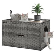 PEQULTI Rattan Cat Litter Box Enclosure Pet House with Taller Doorway for Large Cats Indoor Gray