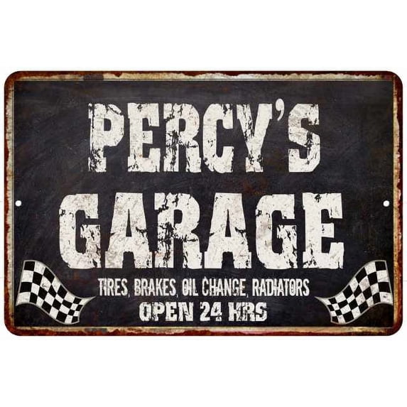 PERCY'S Garage Black Grunge Sign 8 x 12 Matte Finish Metal 108120005212