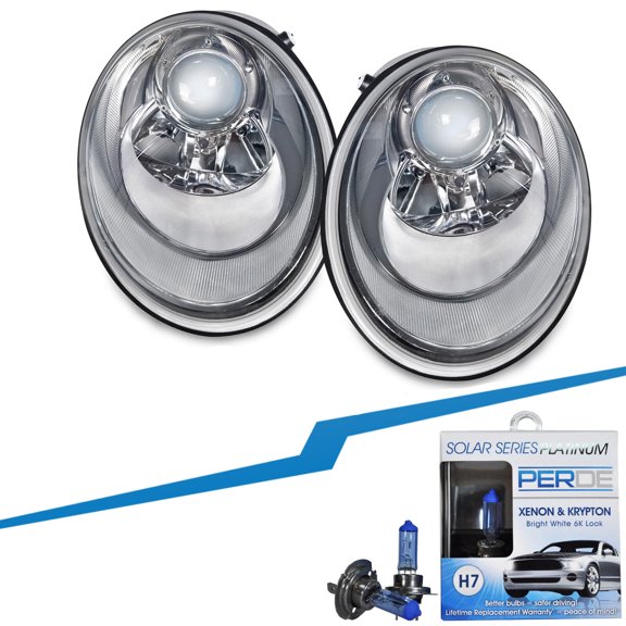 PERDE Chrome Projector Headlight Set Fits 06-10 Volkswagen Beetle Halogen Models