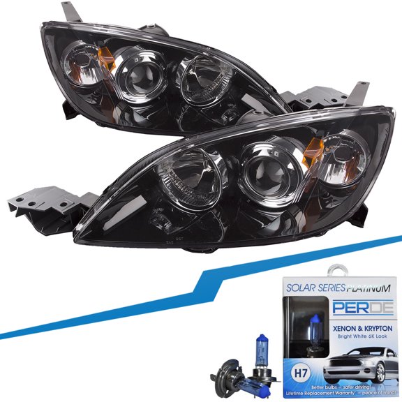 PERDE Halogen Headlight Set Black For 04-2009 Hatchback Mazda 3 MPS Mazdaspeed 3