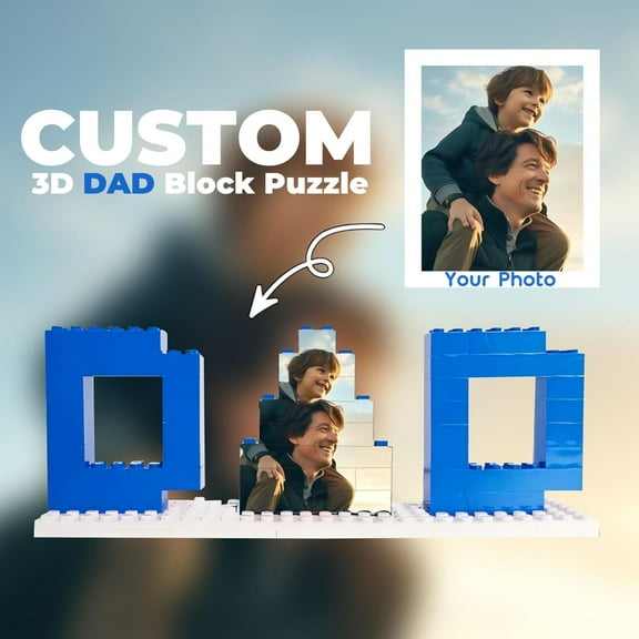 PERFAMAX Personalized Custom Photo DAD Building Block Puzzle, Birthday and fathers Day Gift for Dad