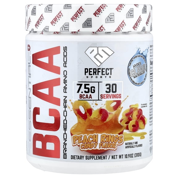 PERFECT SPORTS, BCAA Hyper Clear, 7.5G Vegan BCAAs 310G Intense Peach Rings