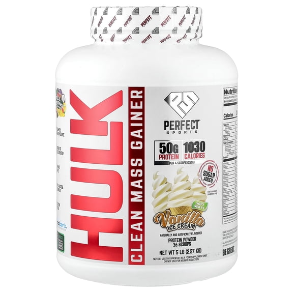 PERFECT Sports Hulk Clean Mass Gainer, Vanilla Ice Cream, 5 lb (2.27 kg)