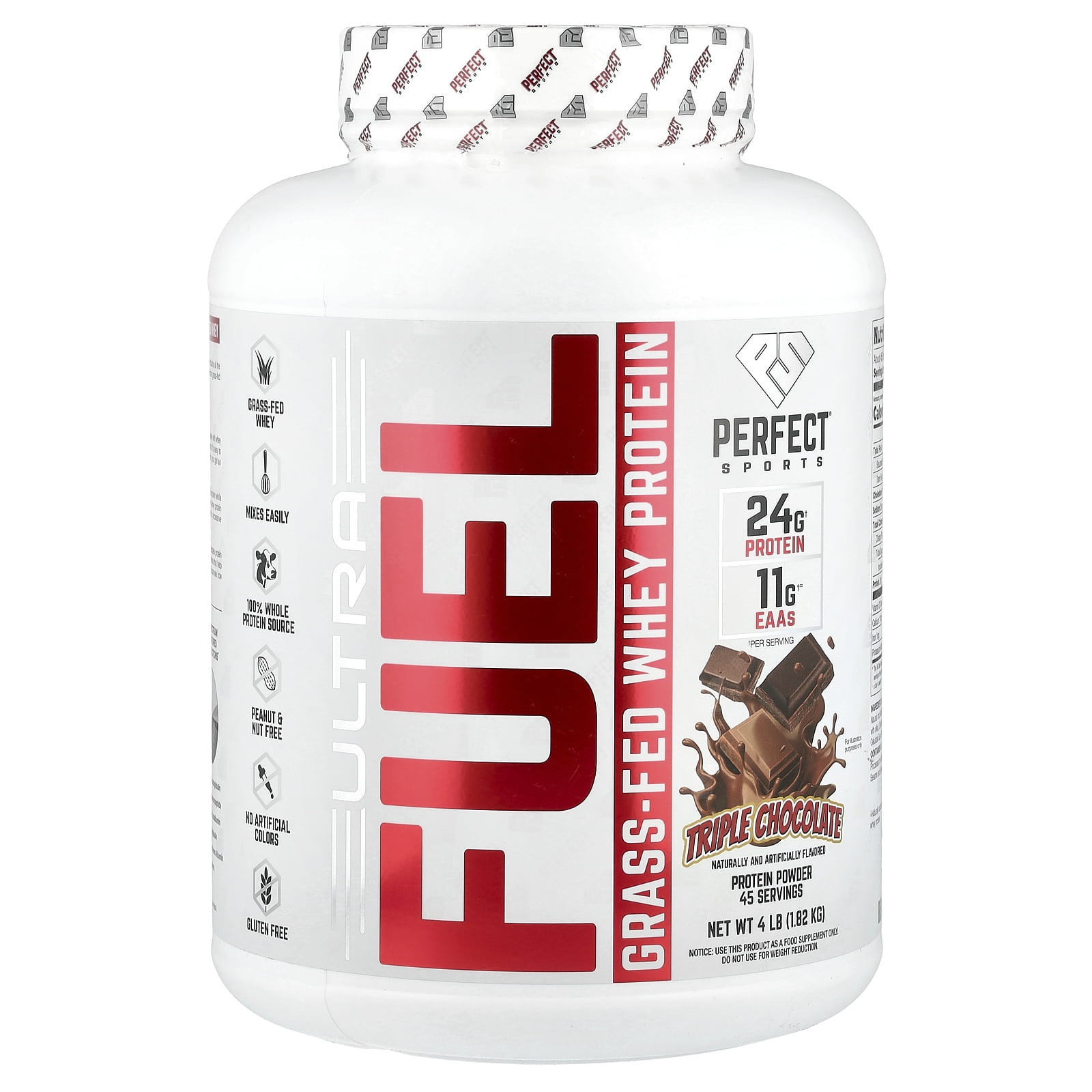 PERFECT Sports Ultra Fuel, Grass-Fed Whey Protein, Triple Chocolate, 4 lb (1.82 kg)