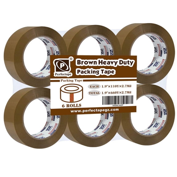 PERFECTAPE Heavy Duty Brown Packing Tape, 1.88 in x 100m, 6 Rolls | Total 600 meters, 2.7 mil, Ultra Strong, Refills for Moving, Packaging and Shipping