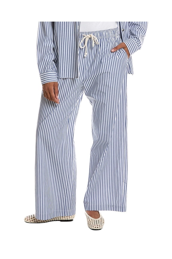 womens Andi Stripe Poplin Wide Leg Pant, s, Blue