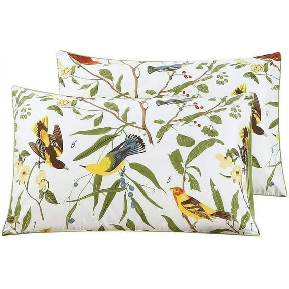 PERFEMET 100% Cotton Green Leaves Birds Print 1000 Thread Count Pillow Cases, Queen (2 Count)
