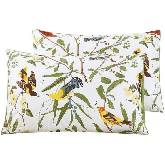 PERFEMET 100% Egyptian Cotton Pillowcase Set 1000 Thread Count Green Leaves with Birds Print Soft and Cozy Pillow Cases Set of 2 King Prints