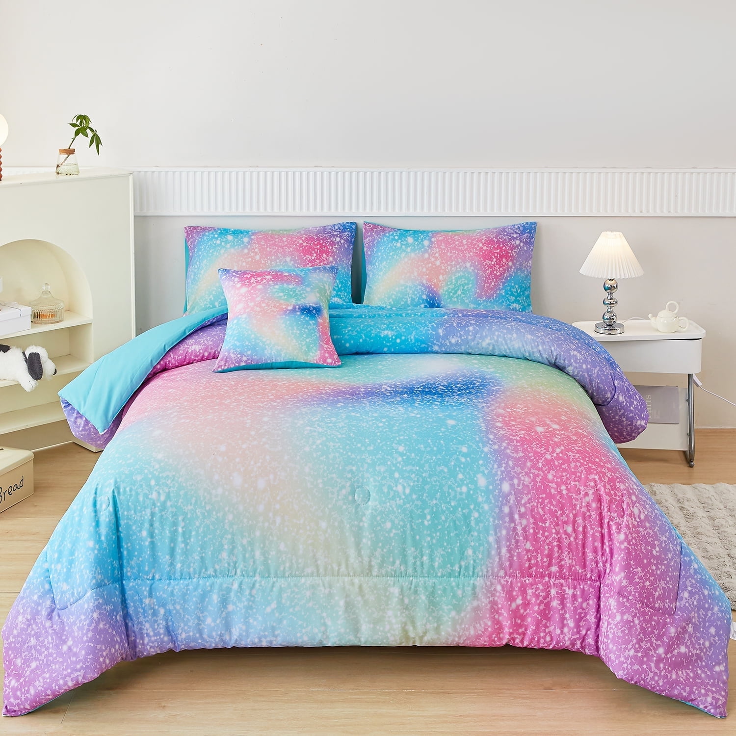 Free Shipping! PERFEMET 6 Pcs Rainbow Bedding Set for Girls Queen Size ...