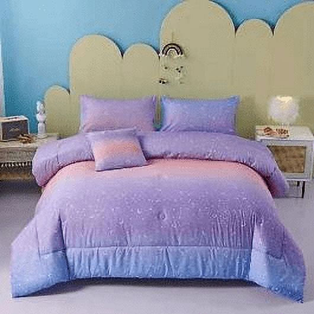 PERFEMET 6 Pcs Twin Size Comforter Set Gradient Purple Orange Blue Quilt Set with Sheets Rainbow